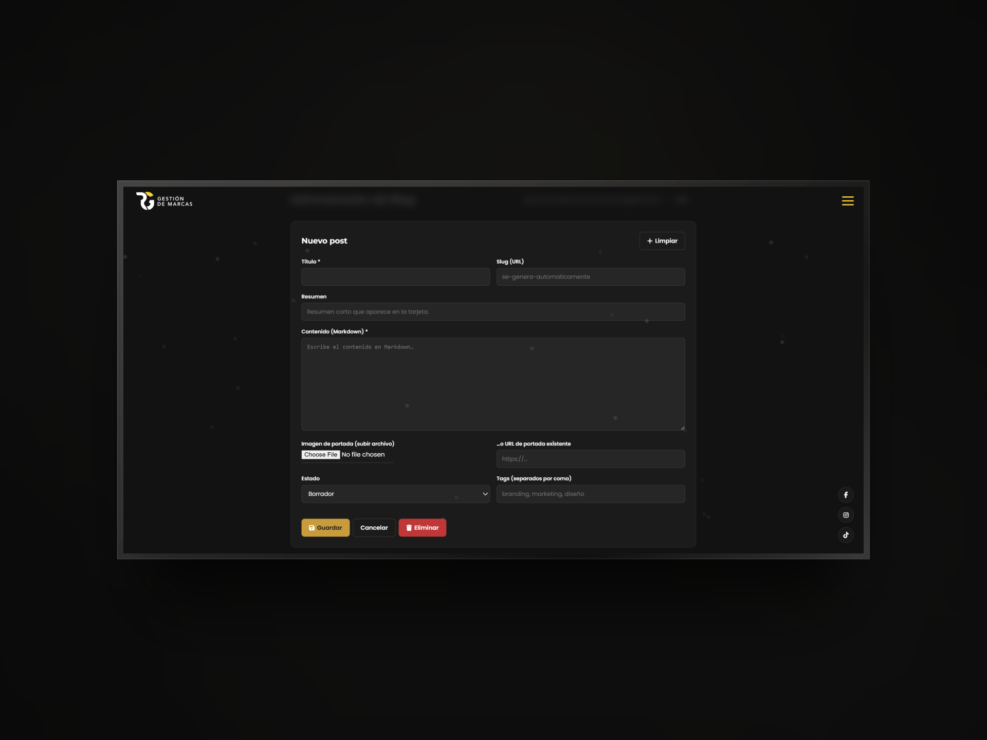 Panel de Administración y Blog de RG Gestión de Marcas
